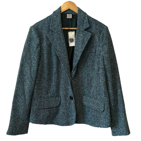 NWT Vintage Y2K Old Navy Plus 2X Blazer Jacket Wool Blend Green Donegal Tweed - Picture 1 of 13